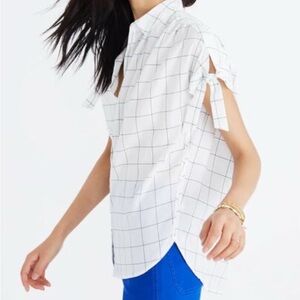 Madewell White and Blue Checkered Shirt